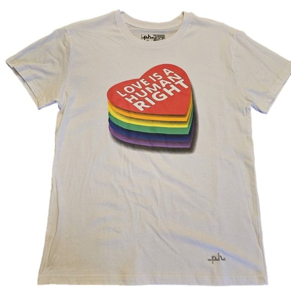 Phluid Project "Love Is A Human Right" T-Shirt Size MED Rainbow Heart Pride NWT - Picture 1 of 2